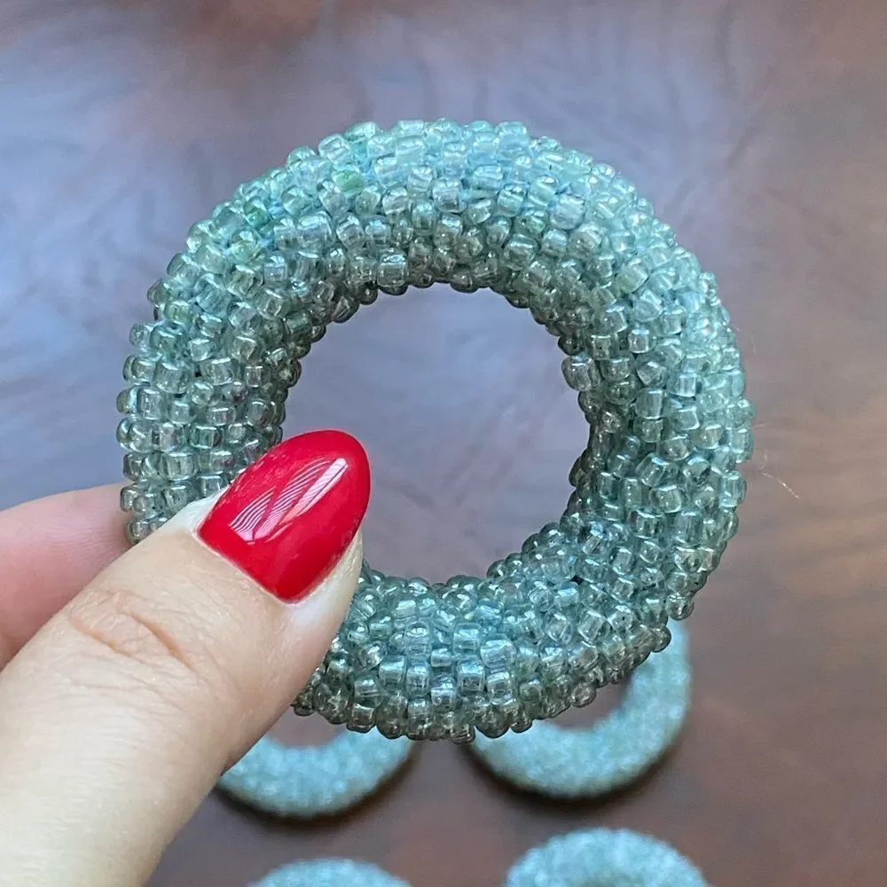 Pier 1 Vintage Light Blue Beaded Napkin Rings Set Of 8